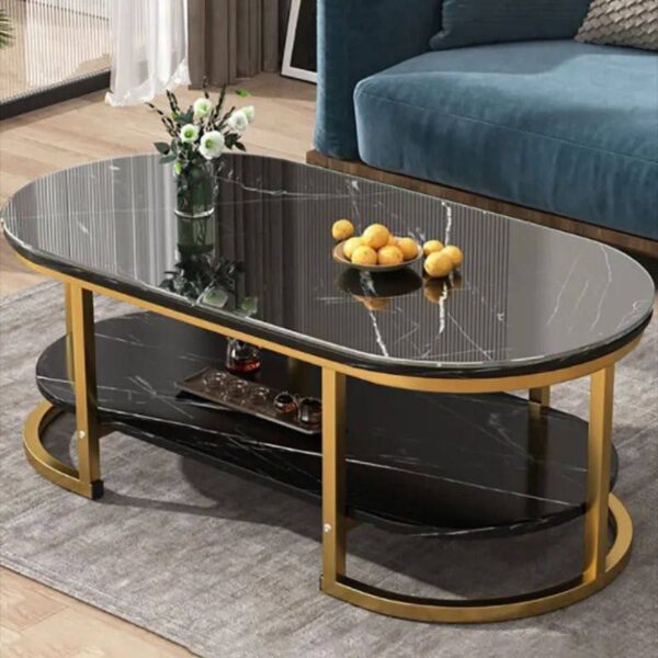 2 Tier Coffee Table,with Storage Open Shelf, Imitation Marble Surface Top & Sturdy Metal Legs Industrial Sofa Table for Living Room Modern Design Home Furniture,Light Grey,120×60×45CM Brand: WR3BJ9AZX[T754] - Image 2