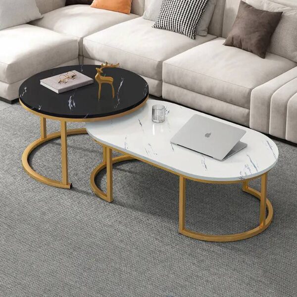 KWOKING Glam Coffee Table Oval Shape Single Coffee Cocktail Table Sofa Side Cabinet Small Coffee Table Side Table Small Table Corner Table Black with A Shelf Included 39.5" L x 19.5" W x 18" H[T864] - Image 2