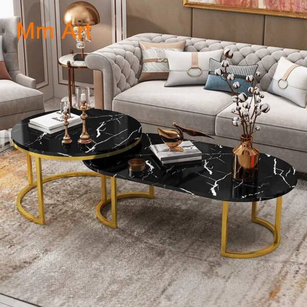 KWOKING Glam Coffee Table Oval Shape Single Coffee Cocktail Table Sofa Side Cabinet Small Coffee Table Side Table Small Table Corner Table Black with A Shelf Included 39.5" L x 19.5" W x 18" H[T864] - Image 3