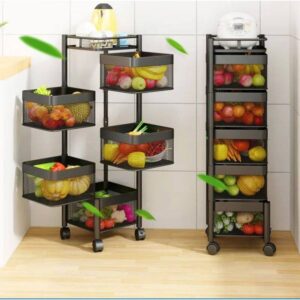 Rotatable Kitchen Multipurpose Storage Trolley Basket 5 Tier