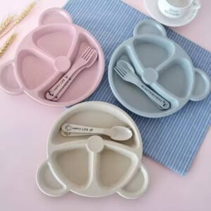 Lanjue Baby Suction Plate, Silicone Toddler Plates Baby Weaning Plate Divided Dishes with Spoon Fork, Fits for Most Highchairs Trays.