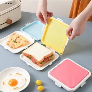Sandwich Containers, Silicone Sandwich Storage with Snap-Off,Sandwich Box for Lunch,BPA Free,Leakproof, Reusable Plastic Sandwich Holder for Fruit,Salad,Snacks and Food Storage (pink)