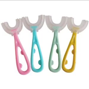 4 Pack Silicone Head Toothbrush Kids U Shaped Toothbrush Ages 6 to 12, U-Type Toothbrush Whole Mouth Toothbrush with Handle for Kids, Manual Training Tooth Brush 360 Oral Teeth Cleaning