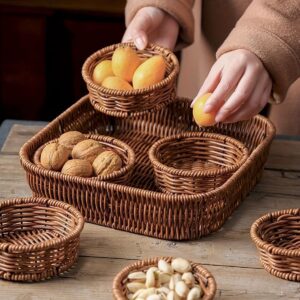 Woven Basket for Serving Food with Dividers and Round Design for Fruits and Snacks