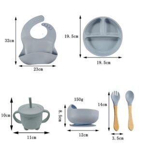 ECVV Silicone Baby Feeding Set Divided Suction Plate Bowl with Adjustable Soft Silicone Bib BPA Free Toddler Eating Utensils Tableware Set For Babies Brand: ECVV