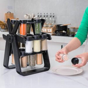 Rotatable Spice Rack Set, Spice Storage Storage with 18 Empty Spice Jars, 360° Rotating Ferris Wheel Spice Rack Spice Rack Tower