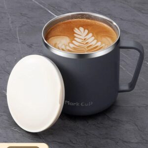 Coffee Cup Stainless Steel Couple Water Cup with Lid and Straw Large Capacity Leakproof Coffee Mug for Home Office and Travel (Gray) Brand: Aoveew[Bs764]