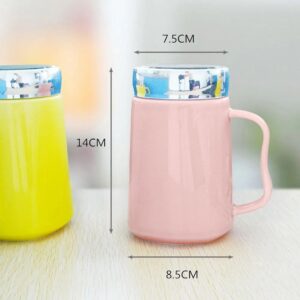Henten Home Ceramic Tea Cup with Strainer, Lid and Spoon, 385 ml, Large Tea Mug for Tea, Coffee, Milk, Microwave and Dishwasher Safe (385 ml, Matt Pink)[Tm6543]
