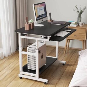 Table Cover Table Mobile Side Table Double Layer Storage Height Adjustable Bed Desk with Keyboard Support Lazy Desktop Table Bench Side-Snack Table[T764]
