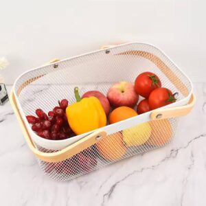 ULINEN Mesh Storage Basket with Handle, Portable Garden Harvest Basket Fruit Basket, Functional Mesh Basket for Kitchen Cabinet Picnic Fruit Vegetable Gathering Organizer (White) Brand: ULINEN[T75]