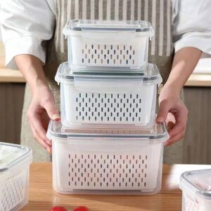 Kitchen Spaces Twin Colander Stackable Food Storage Organizer for Fridge, Freezer, and Pantry, 8.8" x 6.8" x 3.9", Blue Brand: Kitchen Spaces[Rho654][
