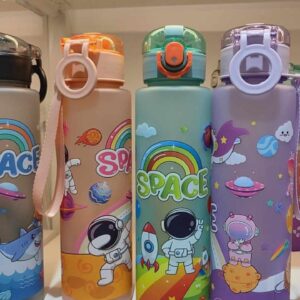 LIGHTER HOUSE 650ml cute Children ASTRONAUT SPACE Water Bottle with Straw PP Plastic BPA Free Safe Kid Outdoor Portable Drink Bottle with Strap (01 Pc.) Assorted Colour