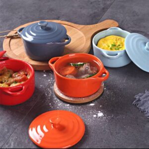 DLUXCA Rice Bowls Double Ear Ceramic Bowl Steamed Egg Pudding Bowl Salad Bowl Noodles Cute Bowl Baking Mold with Cover Ceramic Tableware Sturdy and Durable Bowl (Color : Orange)