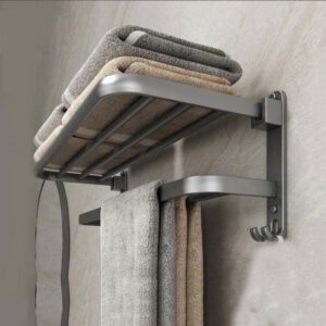 ITHKFU Towel Rails,Towel Holder with 2 Towel Bars wall mounted,Aluminum Bathroom Towel Rall Towel rack,Grey 60cm(24inch) Brand: ITHKFU[Oy864]