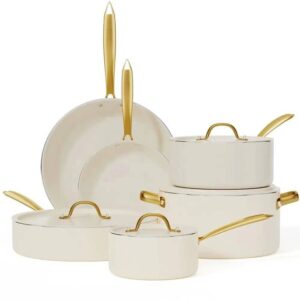 Ceramic Cookware Set - VONIKI Pots and Pans Set Nonstick with Kitchen Utensils Set, Non Toxic Kitchen Cookware Sets, Nonstick Cooking Pot Set Induction Cookware, Dishwasher Safe, Oven Safe