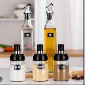 Glass Oil Pot Seasoning Bottle Combination Spice Rack for Storing Oil/Soy Sauce/Vinegar for Home Use (Storage Container) Brand: ノーブランド品[Tw643]