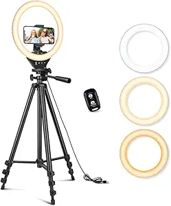 Sensyne 10'' Ring Light with 50'' Extendable Tripod Stand, LED Circle Lights with Phone Holder for Live Stream/Makeup/YouTube Video/TikTok, Compatible with All Phones[Ob764]