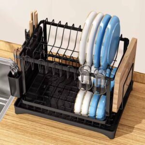 Drying Rack for Dishes - Iron Stable Dish Drainers Rack with Hooks | Space-Saving Multifunctional Storage Racks, Draining Rack with Chopstick Holder for Spoons, Dishes, Plates Brand: Generic[Rh874