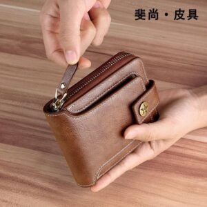 Men's Short Leather Zipper Wallet Compact Pocket Wallet Credit Card Holder Case Travel Passport Wallet Small Wallet Small Credit Card Wallets RFID Card Wallet WI0628 Black Brand: SRTUMEY[Bs764]