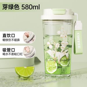Sports Bottle, 16.9 fl oz (580 ml), Water Bottle, Direct Drinking, High Seal, Direct Drinking, Lightweight, Cold Resistant, Heat Resistant, Straw Included, Carrying Handle, Wide Mouth, Tumbler, Straw Brand: Arklove[Bs764]